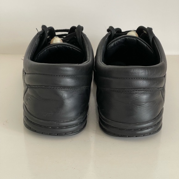 CHANEL Runway Women's Pearl Logo Black Leather Sneakers - Picture 6 of 13